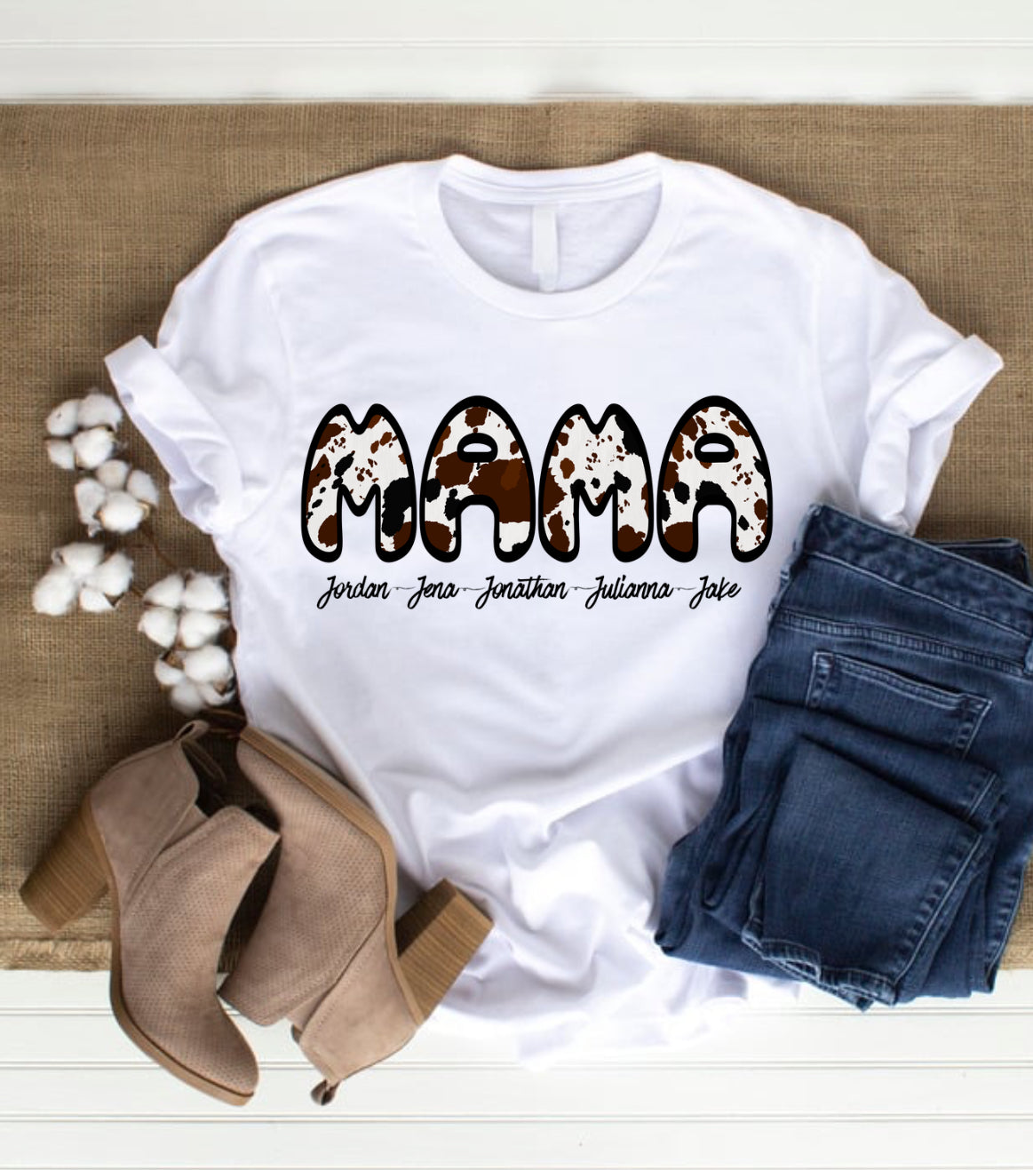 Custom/Personalized Mama Cow Print Shirt – Custom Kids Names Mama Tee – Western Mom Shirt – Mother’s Day Gift for Mom