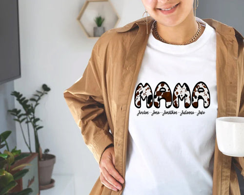 Custom/Personalized Mama Cow Print Shirt – Custom Kids Names Mama Tee – Western Mom Shirt – Mother’s Day Gift for Mom